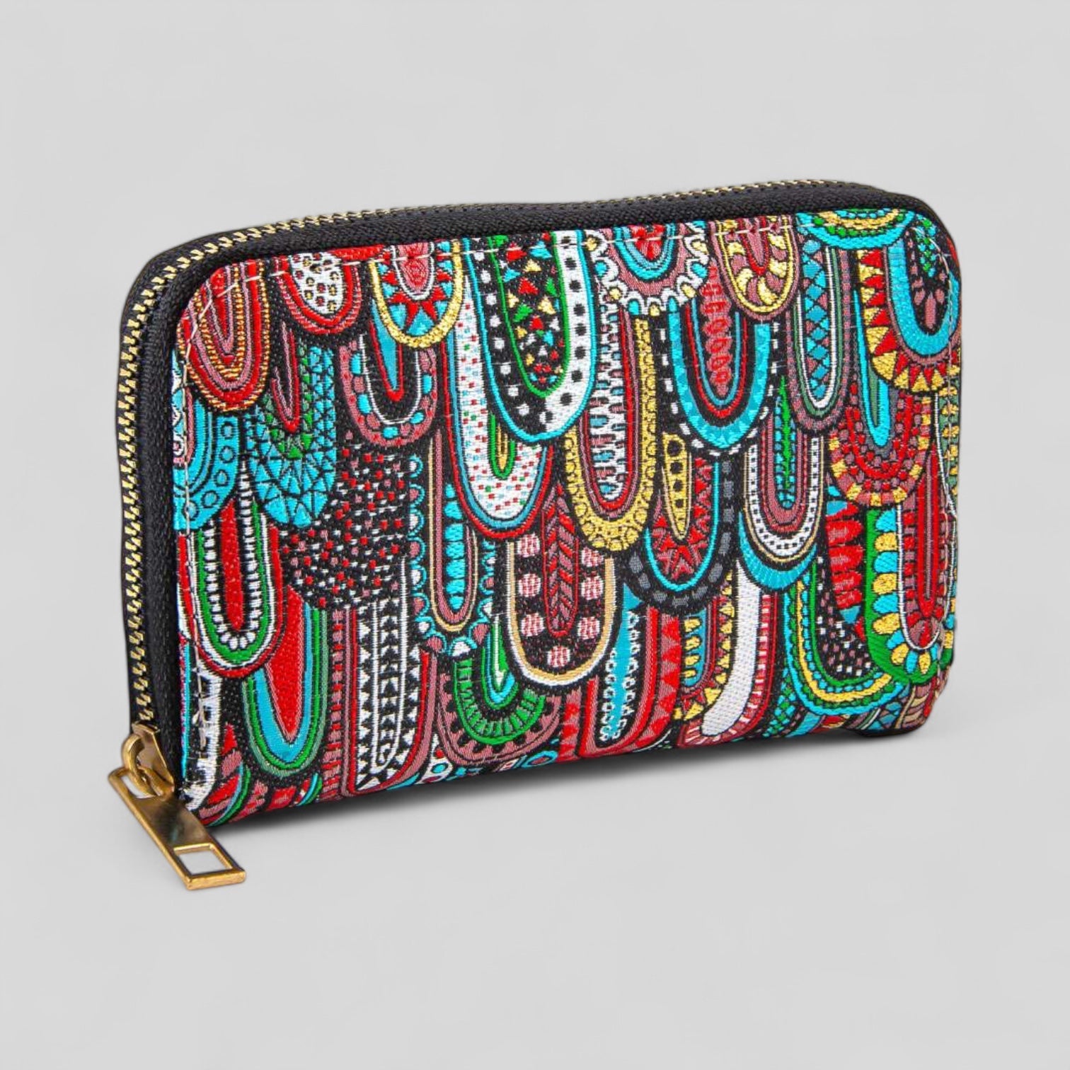 Turkish Multicolor Geometric Patterned Woven Zipper Wallet - Rosetta Creative Boutique
